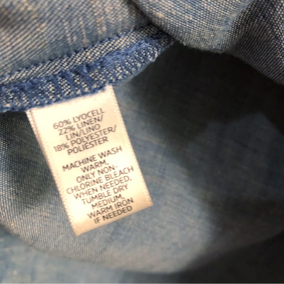 Loft Popover Chambray Linen Blend Soften Tunic Shirt Top - Picture 7 of 8